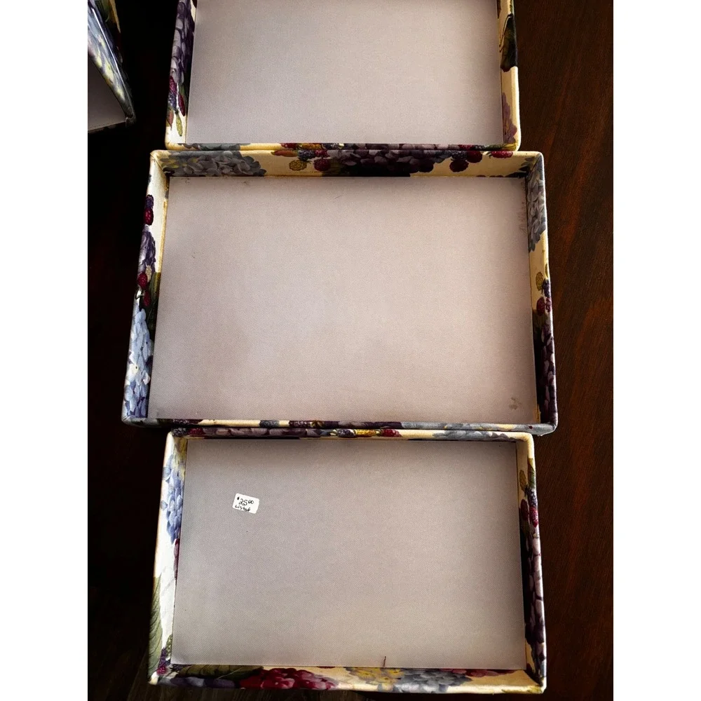 Floral Hydrangea Fabric Nesting Storage Boxes with Lids Set of 3 Purple Cream